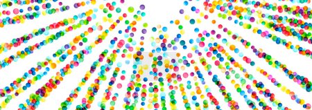 Illustration for A dynamic burst of rainbow-colored bubbles creates a vibrant radial pattern, perfect for depicting celebration, energy, and the joy of diversity. - Royalty Free Image