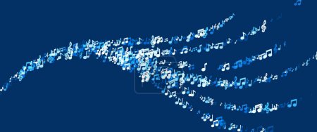 Foto de Las notas giratorias fluyen como olas a través de un fondo azul profundo, simbolizando la fluidez y el movimiento de la música. - Imagen libre de derechos