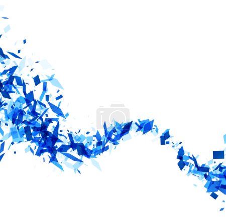 Illustration for A dynamic wave composed of scattered blue crystal fragments, conveying a sense of motion and energy, reminiscent of breaking waves or digital disruption. - Royalty Free Image