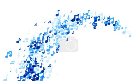 Una amplia ola de notas de música azul sobre un fondo blanco, que simboliza el flujo y el movimiento inherentes a una animada composición musical.
