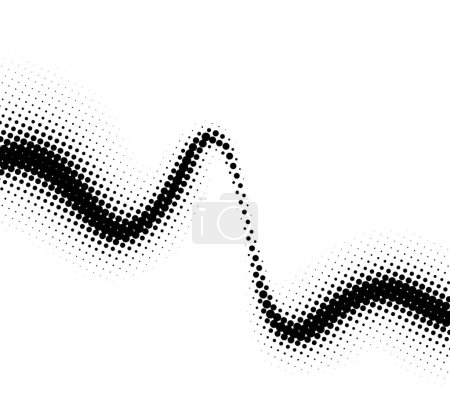 Ilustración de Una representación artística de ondas sonoras representadas en un patrón de puntos de medio tono, utilizando puntos negros sobre un fondo blanco para crear un ritmo visual y flujo. - Imagen libre de derechos