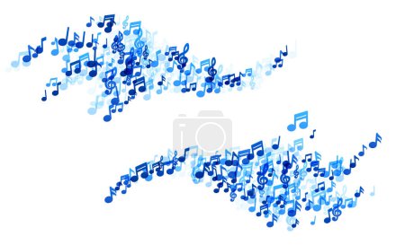 Téléchargez les illustrations : Deux ensembles harmonieux de notes de musique dans différentes nuances de bleu, donnant l'impression d'un duo flottant mélodiquement dans un espace blanc. - en licence libre de droit
