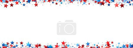 Illustration for A banner-like spread of red, white, and blue stars creating a patriotic frame, perfect for American celebrations and themes. - Royalty Free Image
