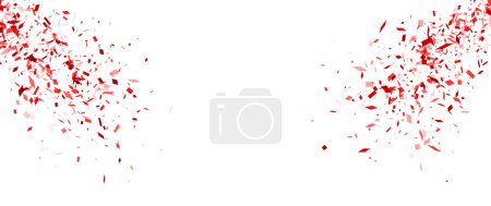 Téléchargez les illustrations : Morceaux de confettis rouges pris dans une brise invisible, créant une dérive éparse et éphémère à travers une étendue blanche. - en licence libre de droit