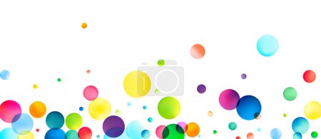 Una amplia gama de esferas translúcidas de colores brillantes flotando sobre un fondo blanco, transmitiendo un aire juguetón y caprichoso de ligereza y alegría.