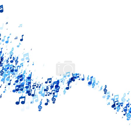 Ilustración de Un remolino de notas musicales en diferentes tonos de azul, lo que sugiere un flujo fresco y melódico, ideal para fondos y temas musicales. - Imagen libre de derechos