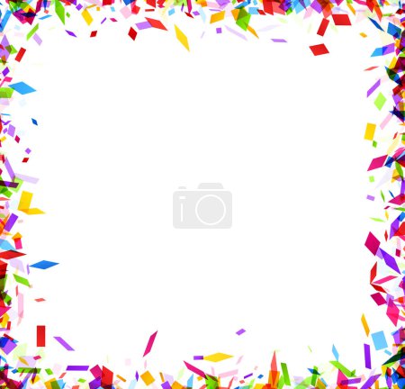 Illustration for Colorful confetti pieces create a lively border around a clean white space, offering a vibrant frame for festive occasions. - Royalty Free Image