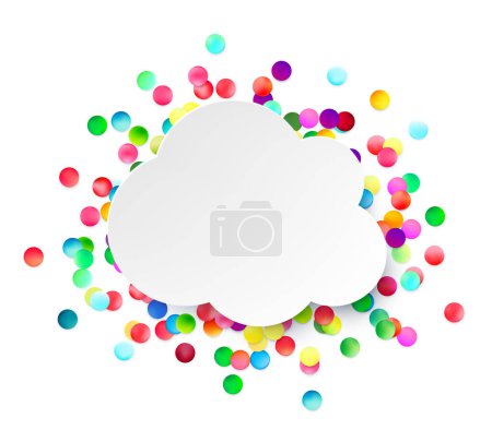 Foto de Un espacio blanco en forma de nube caprichoso bordeado por una ráfaga juguetona de puntos de colores, ideal para mensajes creativos y diseños alegres. - Imagen libre de derechos
