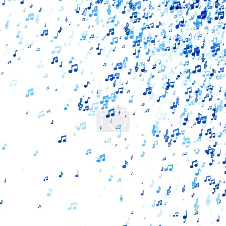 Ilustración de Una exhibición luminosa y aireada de notas musicales azules de varios tonos y tamaños, aparentemente flotando sobre un lienzo blanco, evocando la ligereza de una pieza musical. - Imagen libre de derechos
