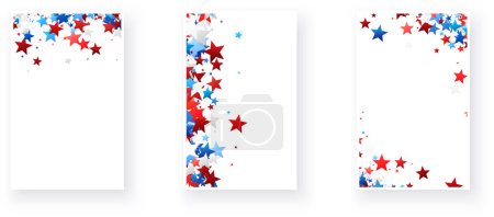 Illustration for A trio of vertical banners with top and side borders of red, white, and blue stars, perfect for patriotic event layouts - Royalty Free Image
