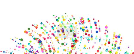 Ilustración de Una amplia cascada de burbujas de colores brillantes que se extienden sobre un fondo blanco, creando una atmósfera abstracta y festiva. - Imagen libre de derechos