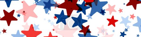 Foto de Una pancarta dinámica con estrellas rojas, blancas y azules salpicadas, perfectas para las fiestas y celebraciones estadounidenses. - Imagen libre de derechos