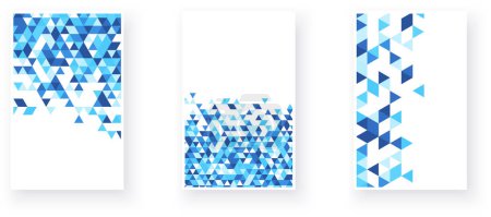 Foto de Una colección de imágenes con triángulos azules que fluyen, evocando una sensación de movimiento y conectividad digital en un patrón geométrico. Ilustración vectorial - Imagen libre de derechos