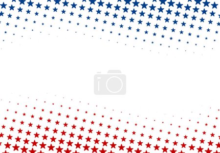 Eine kreative Interpretation der amerikanischen Flagge mit einem dichten Muster aus roten und blauen Sternen vor weißem Hintergrund, ideal für nationale Feiertage.