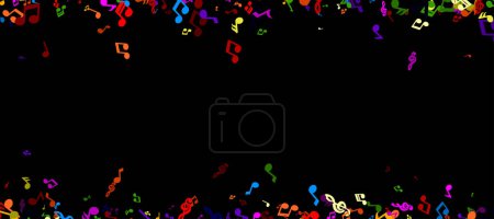A vibrant explosion of colorful music notes scattered across a deep black background, embodying the joy and energy of music.