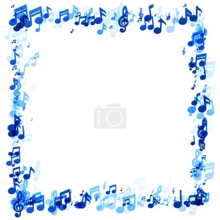 Ein kreativer Rahmen aus kaskadierenden blauen Noten, perfekt, um Botschaften, Einladungen oder Ankündigungen einen melodischen Touch zu verleihen.