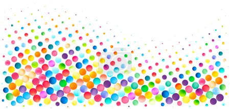 Illustration for A mesmerizing cascade of colorful bubbles in a gradient formation fades into a white backdrop, ideal for themes of diversity and transition. - Royalty Free Image