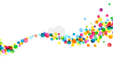 A dynamic array of translucent, multicolored bubbles soars across a white background, creating a lively and vibrant abstract scene.