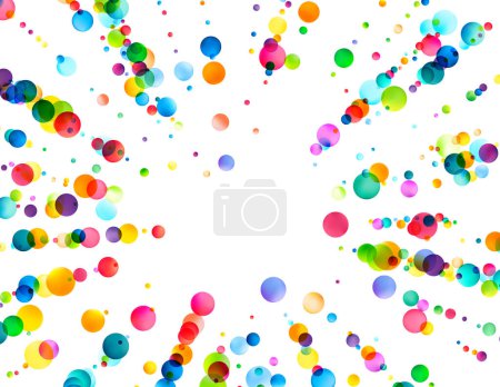 Illustration for A dynamic burst of rainbow-colored bubbles creates a vibrant radial pattern, perfect for depicting celebration, energy, and the joy of diversity. - Royalty Free Image
