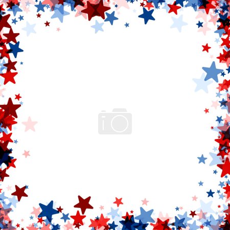 Foto de Un marco cuadrado con esquinas densamente pobladas por estrellas rojas y azules, creando una frontera patriótica para varias celebraciones americanas. - Imagen libre de derechos