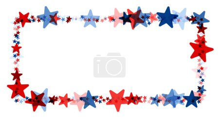 Foto de Un marco rectangular bordeado de una vibrante variedad de estrellas rojas y azules, perfecto para anuncios o celebraciones de temática americana. - Imagen libre de derechos