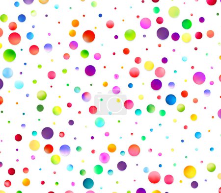 A cheerful scatter of glossy, multicolored bubbles floats freely across a white background, symbolizing light-hearted fun and celebration.