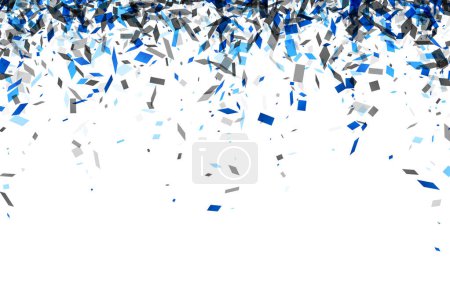 Foto de Un aguacero de fragmentos azules de zafiro, densamente embalados en la parte superior y cónicos hacia la parte inferior sobre un fondo blanco. - Imagen libre de derechos