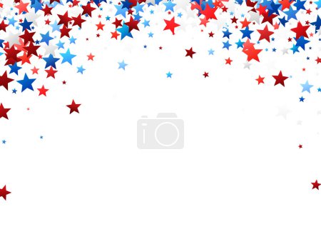 Illustration for Dynamic arc of red, white, and blue stars on a white background, symbolizing American pride and celebration. - Royalty Free Image