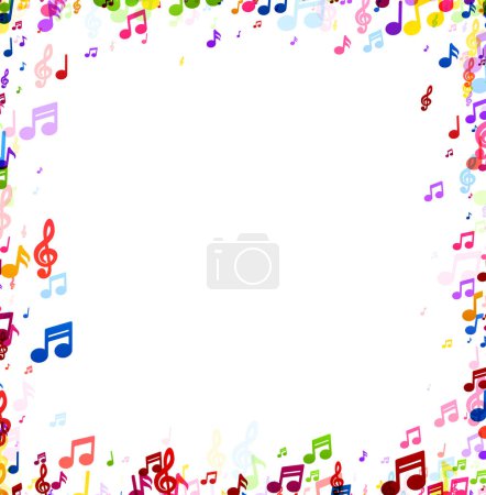 Ilustración de Un borde vibrante de notas musicales variadas sobre un fondo blanco, perfecto para temas de eventos musicales o composiciones artísticas. - Imagen libre de derechos