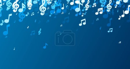 Foto de Un sereno telón de fondo azul está salpicado con una variedad de notas de música blanca y azul, creando una ilusión de una armoniosa melodía oceánica. - Imagen libre de derechos