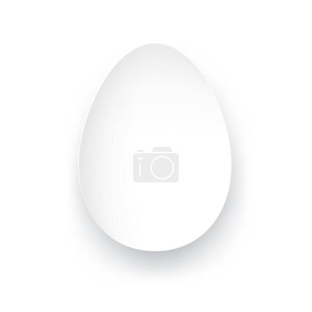 Foto de Un huevo blanco perfecto exhibido sobre un fondo blanco, capturando un tema monocromático con un sutil juego de sombras y luz. - Imagen libre de derechos