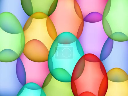 Foto de Un collage juguetón de huevos de Pascua superpuestos en una multitud de tonos suaves, creando una composición alegre y colorida perfecta para la temporada de primavera. - Imagen libre de derechos