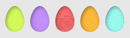 Foto de Una matriz dinámica de huevos de Pascua en patrones en espiral, cada huevo teñido en un tono diferente de verde, púrpura, rojo, amarillo y verde azulado, evocando una sensación de movimiento y diversión. - Imagen libre de derechos
