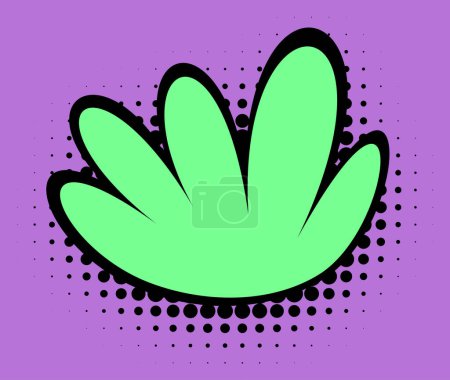 Foto de Una ilustración gráfica de una forma floral verde esmeralda sobre un fondo de medio tono púrpura profundo, exudando un ambiente fresco y retro. - Imagen libre de derechos