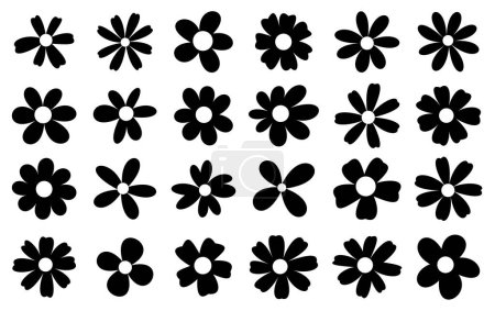 Foto de Una variedad de siluetas florales negras destaca con elegancia simplista sobre un fondo blanco limpio, creando un diseño atemporal. - Imagen libre de derechos