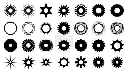 Foto de Una intrigante colección de patrones geométricos circulares negros, cada uno ofreciendo una visión única de la simetría radial y el diseño, adecuado para diversas aplicaciones gráficas. - Imagen libre de derechos