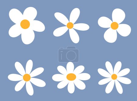 Foto de Un diseño sereno y sencillo que muestra margaritas blancas con centros amarillos, uniformemente espaciadas sobre un fondo azul calmante. - Imagen libre de derechos