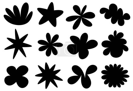 Foto de Una colección de siluetas de flores negras estilizadas en varias formas y tamaños, diseñadas con una estética minimalista. - Imagen libre de derechos