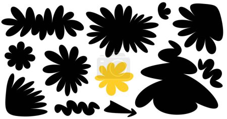 Foto de Destacan las audaces siluetas florales abstractas negras con una singular flor amarilla, ofreciendo un contraste lúdico y visual dinámico para un diseño creativo. - Imagen libre de derechos