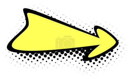A striking yellow arrow with a thick black outline commands attention, set against a dotted halftone background for a classic pop art look.