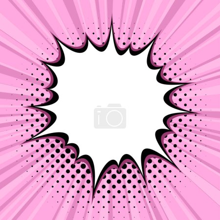 Eine markante Explosion im Comic-Stil mit leuchtend rosa Linien und einem schwarzen Halbtonmuster, umrissen von lila Akzenten, perfekt für energiegeladene und aufmerksamkeitsstarke Designs.