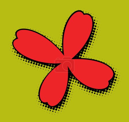 A vivid red flower silhouette stands out on a lime green background, with a dotted pattern adding depth and a retro vibe to the bold, minimalist design.