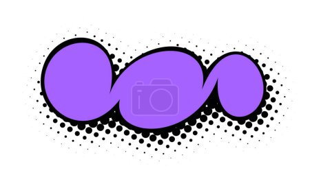 This image showcases a flowing wave of purple shapes, lined with bold black contours and fading into a white halftone background, creating a dynamic pop art sensation.