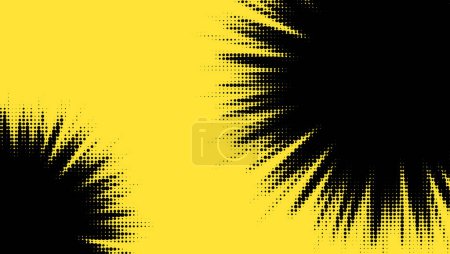 Ein großformatiges Bild mit einem nahtlosen Übergang von dichten schwarzen Punkten zu einem leuchtend gelben Feld, das an einen klassischen Halbtoneffekt erinnert.
