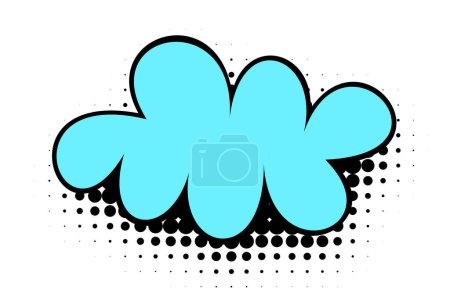 A cheerful, turquoise cloud-like shape is highlighted with bold black outlines against a speckled halftone background, embodying a playful pop art vibe.