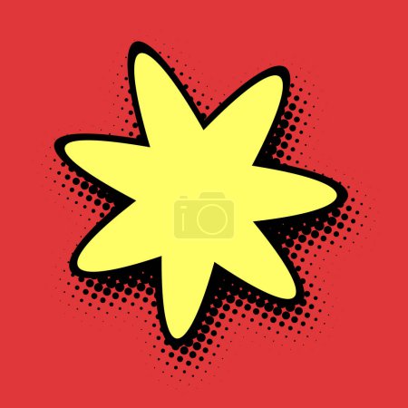 A lively yellow star pops with energy against a red halftone dotted background, embodying a vibrant pop art style with a punchy visual impact.