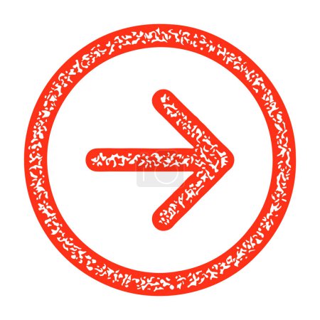 Flecha roja texturizada que apunta dentro de un círculo, ideal para la navegación y el diseño de la interfaz de usuario. Ilustración vectorial.