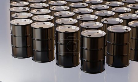 Foto de 3d renderizado de contenedores de barril para petróleo, química para almacenamiento en almacén. - Imagen libre de derechos