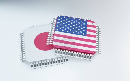Foto de 3d renderizado de microchip o chip semiconductor en la bandera de los países, para la informática o la cadena de suministro de tecnología. - Imagen libre de derechos