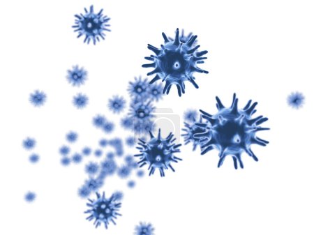 Rendement 3d de la propagation du virus de la grippe dans l'air pour la santé et le concept de grippe.